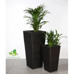 Gartenfreude Pflanzkübel Polyrattan Bicolour Braun Verschiedene Größen 2er-Set -Günstiges Heissner Geschäft 160000 4655 pt01