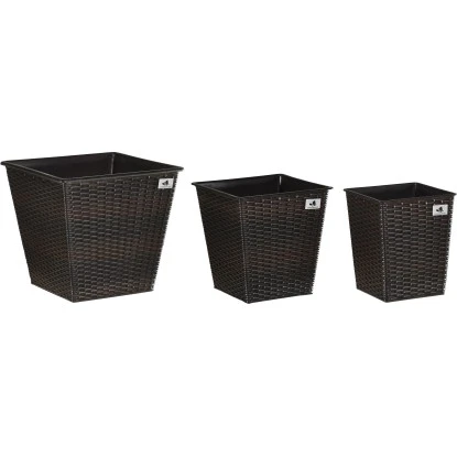 Gartenfreude Pflanzkübel Polyrattan Bicolour Braun 3er-Set 3 Gartenfreude Pflanzkübel Polyrattan Bicolour Braun 3er-Set