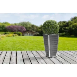 Gartenfreude Pflanzgefäß WPC Konisch 27 Cm X 27 Cm X 53 Cm Anthrazit -Günstiges Heissner Geschäft 160289 4655 pt02