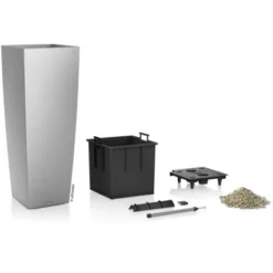 Lechuza Pflanzgefäß Cubico Alto Premium 40 Cm X 40 Cm Silber Metallic -Günstiges Heissner Geschäft 261668 4186 2