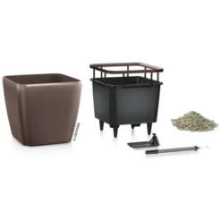 Lechuza Pflanzgefäß Quadro Premium LS 22 Cm X 22 Cm X 21 Cm Espresso Metallic -Günstiges Heissner Geschäft 261785 4186 2