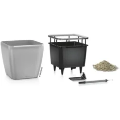 Lechuza Pflanzgefäß Quadro Premium LS 22 Cm X 22 Cm X 21 Cm Silber Metallic -Günstiges Heissner Geschäft 261790 4186 2
