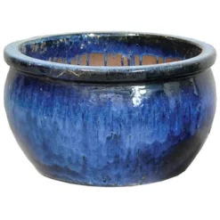 M Collections Pflanztopf Glasiert Bavaria Ø 25 Cm X 17 Cm Blau