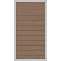 Sichtschutzzaun Tor System WPC Classic Mandel/Silber DIN Links 98 Cm X 180 Cm