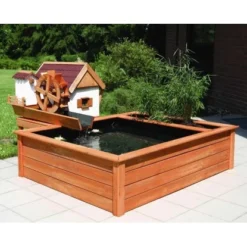 Promadino Komplett-Set Terrassenteich - Wassermühle - Pflanzzone (LxB) 195x158cm