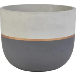 Pflanzgefäß Aus Zement Ø 20 Cm X 17 Cm Anthrazit-Gold