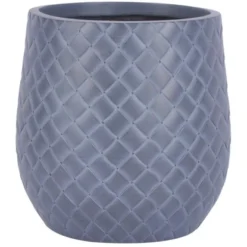 Übertopf Rund Bauchig Aus Fibre-Clay Geflochten Graublau Ø 43,5 Cm