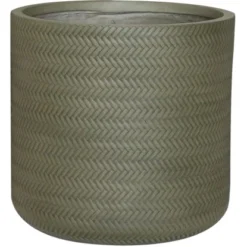 Übertopf Rund Aus Fibre-Clay Mit Zopfmuster Grün (H X Ø) 24 X 24 Cm