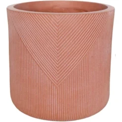 Übertopf Rund Aus Fibre-Clay Symmetry-Stripes Terracotta (H X Ø) 44 X 44 Cm