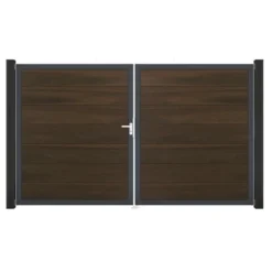 GroJa Steckzaun Tor Grande DIN Links DB Walnuss Co-extrudiert