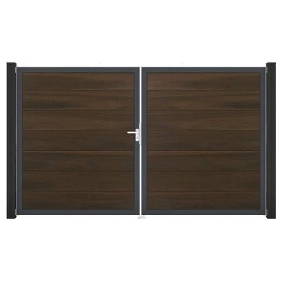 GroJa Steckzaun Tor Grande DIN Links DB Walnuss Co-extrudiert 3 GroJa Steckzaun Tor Grande DIN Links DB Walnuss Co-extrudiert