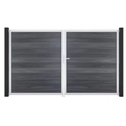 GroJa Solid Steckzaun Tor DIN Rechts EV1 Steingrau Co-extrudiert