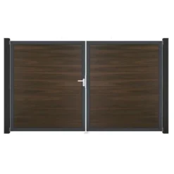 GroJa Solid Steckzaun Tor DIN Links DB Walnuss Co-extrudiert