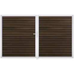 GroJa Steckzaun-Tor Solid-Rhombus 2-flg. EV1 DIN Links Walnuss Co-Extrudiert