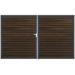 GroJa Steckzaun-Tor Solid-Rhombus 2-flg. DB703 DIN Links Walnuss Co-Extrudiert