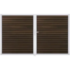 GroJa Steckzaun-Tor Solid-Rhombus 2-flg. EV1 DIN Rechts Walnuss Co-Extrudiert