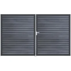 GroJa Steckzaun-Tor Solid-Rhombus 2-flg. DB703 DIN Rechts Steingrau Co-Ex.