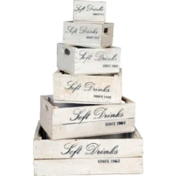 Deko Holzkisten-Set Softdrinks 6-tlg. Weiß