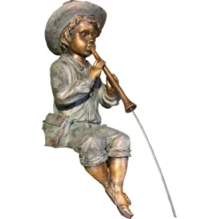 Granimex Wasserspeier Flötenspieler Polyresin Bronze 21x28x66 Cm