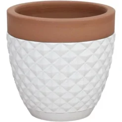 Keramik Übertopf Diamond Rund Creme 37 Cm X 37 Cm X 34 Cm