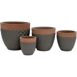 Keramik Übertopf Diamond Rund Taupe 45 Cm X 45 Cm X 41 Cm