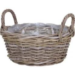 Naturrattan Korb Rund Konisch Mit Griffen Inkl. Polybeutel Natur-Grau 26x12/19cm