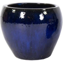 M Collections Pflanztopf Belly Falling Glazed 20 Cm X 20 Cm Blau
