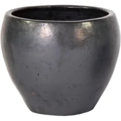 M Collections Pflanztopf Belly Falling Glazed 28 Cm X 28 Cm Schwarz Matt