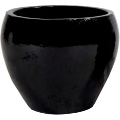 M Collections Pflanztopf Belly Falling Glazed 20 Cm X 20 Cm Schwarz
