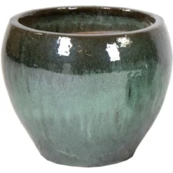 M Collections Pflanztopf Belly Falling Glazed 20 Cm X 20 Cm Moss Grün